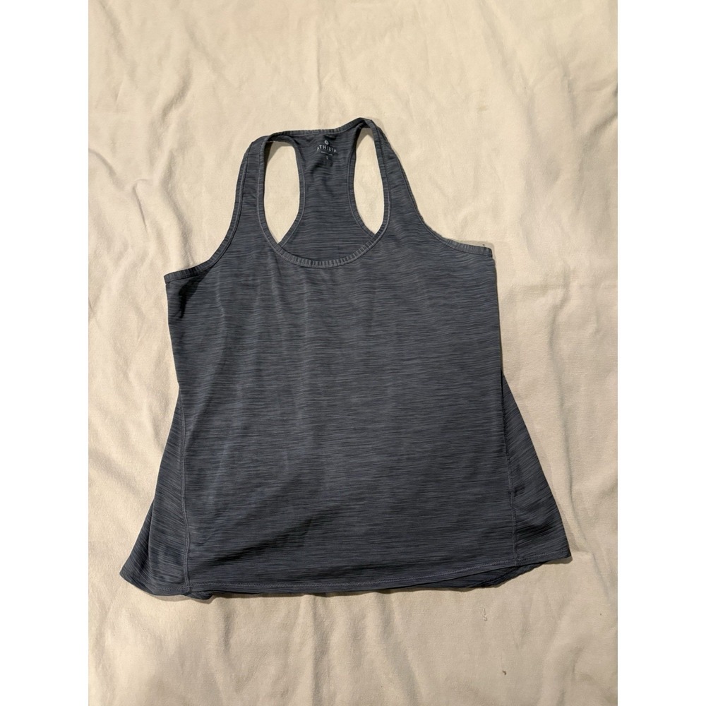 Athleta Tank Top Women's Large Gray Heathered Semi Sheer Ribbed Racerback